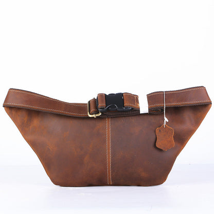 Vintage Leather Fanny Pack Men's Dark Brown Chest Bag Hip Bag Waist Bag For Men