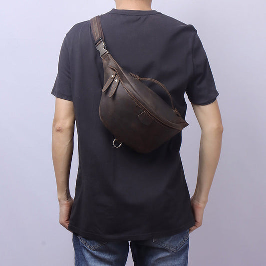 Vintage Leather Fanny Pack Men's Coffee Chest Bag Hip Bag Waist Bag For Men