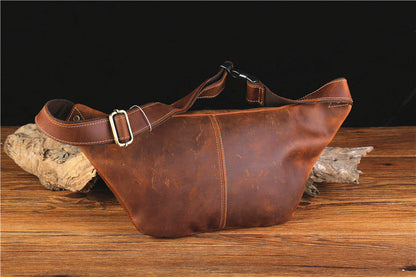 Vintage Leather Fanny Pack Men's Dark Brown Chest Bag Hip Bag Waist Bag For Men