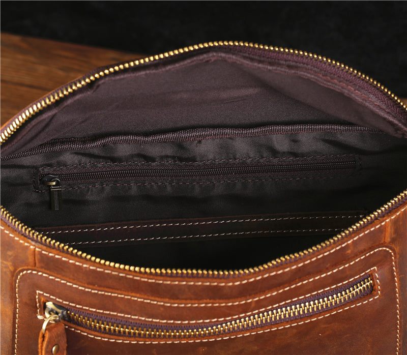 Vintage Leather Fanny Pack Men's Dark Brown Chest Bag Hip Bag Waist Bag For Men