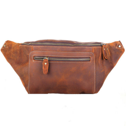 Vintage Leather Fanny Pack Men's Dark Brown Chest Bag Hip Bag Waist Bag For Men