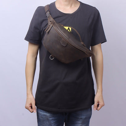 Vintage Leather Fanny Pack Men's Coffee Chest Bags Hip Bag Waist Bag For Men