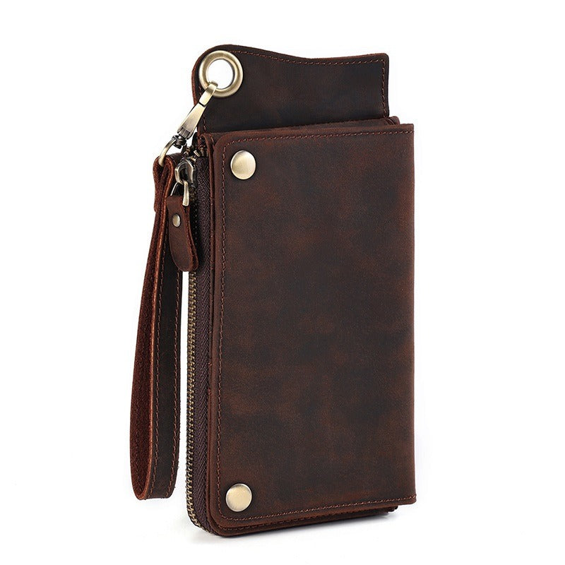 Vintage Leather Long Biker Wallet for Men Bifold Biker Chain Wallet Long Chain Wallet For Men