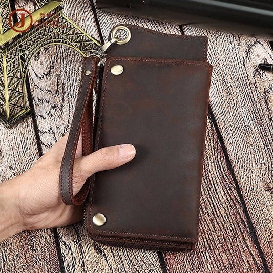 Vintage Leather Long Biker Wallet for Men Bifold Biker Chain Wallet Long Chain Wallet For Men