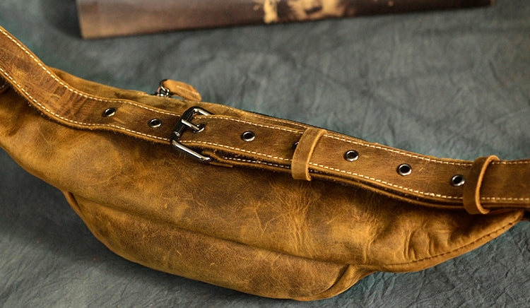 Vintage Leather Men's Fanny Pack Coffee Chest Bag Waist Bag For Men