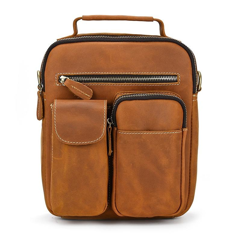 Leather Men's Vertical Messenger Bag Coffee Side Bag Vertical Messenger Bag For Men