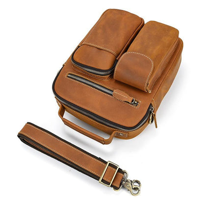 Leather Men's Vertical Messenger Bag Coffee Side Bag Vertical Messenger Bag For Men