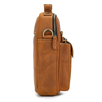 Leather Men's Vertical Messenger Bag Coffee Side Bag Vertical Messenger Bag For Men