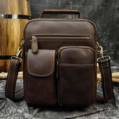 Leather Men's Vertical Messenger Bag Coffee Side Bag Vertical Messenger Bag For Men