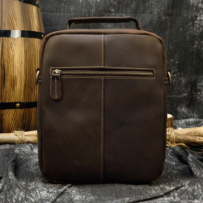 Leather Men's Vertical Messenger Bag Coffee Side Bag Vertical Messenger Bag For Men