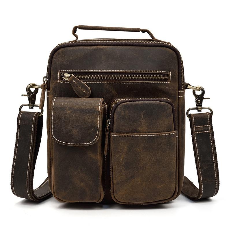 Leather Men's Vertical Messenger Bag Coffee Side Bag Vertical Messenger Bag For Men