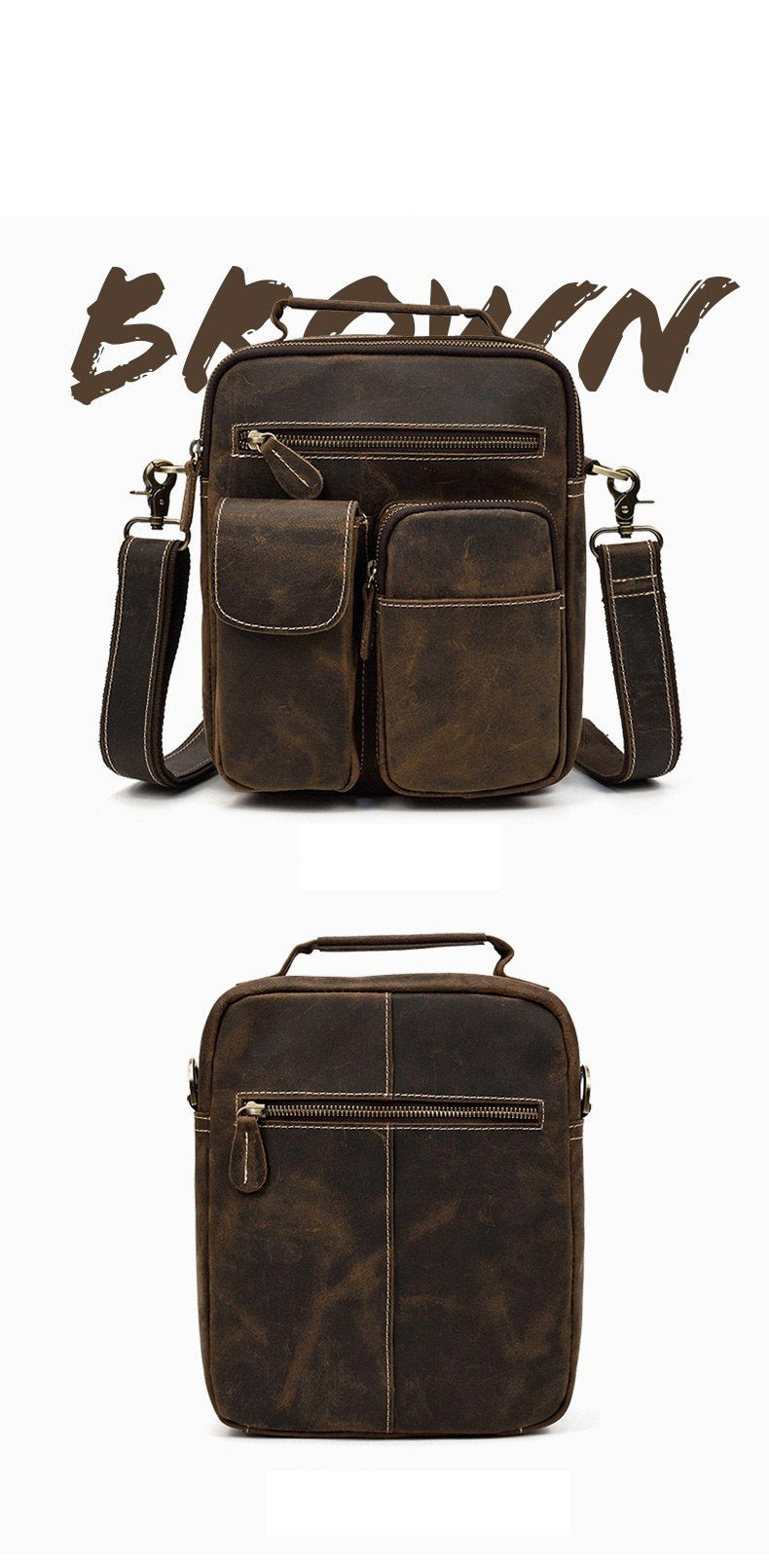 Leather Men's Vertical Messenger Bag Coffee Side Bag Vertical Messenger Bag For Men