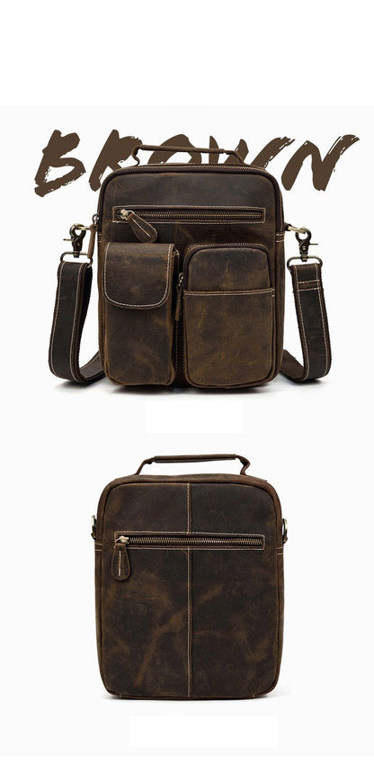 Leather Men's Vertical Messenger Bag Coffee Side Bag Vertical Messenger Bag For Men