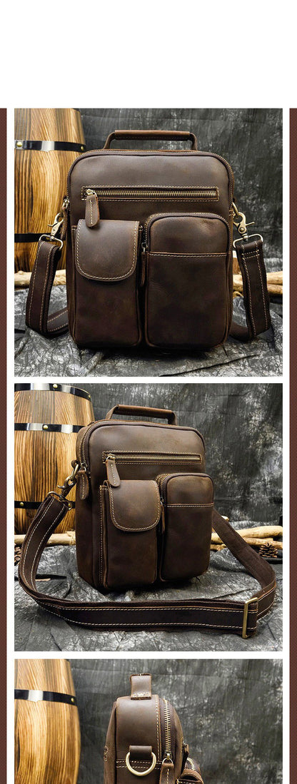 Leather Men's Vertical Messenger Bag Coffee Side Bag Vertical Messenger Bag For Men