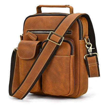 Leather Men's Vertical Messenger Bag Coffee Side Bag Vertical Messenger Bag For Men