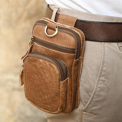 Vintage Leather Mens Phone Holster Belt Pouch Brown Waist Pouch Belt Bags For Men