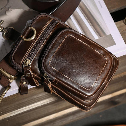 Vintage Leather Mens Phone Holster Belt Pouch Brown Waist Pouch Belt Bags For Men