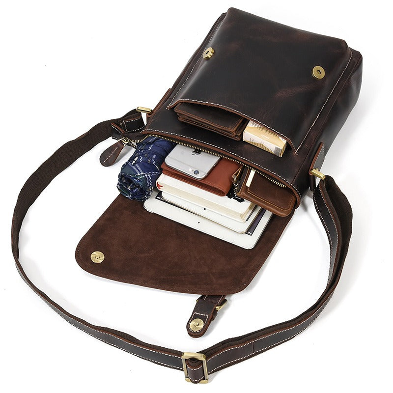 Vintage Leather Mens Vertical Courier Bag Side Bag Casual Vertical iPad Messenger Bag For Men