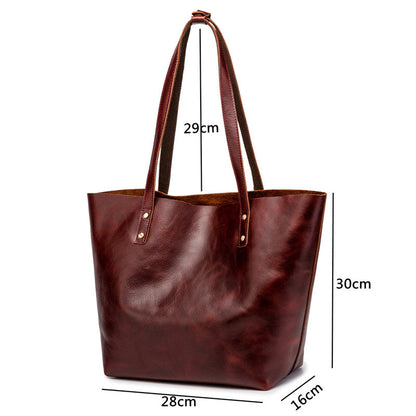 Mens Womens Leather Red Brown Tote Handbag Vintage Shoulder Tote Purse Tote Bag For Men