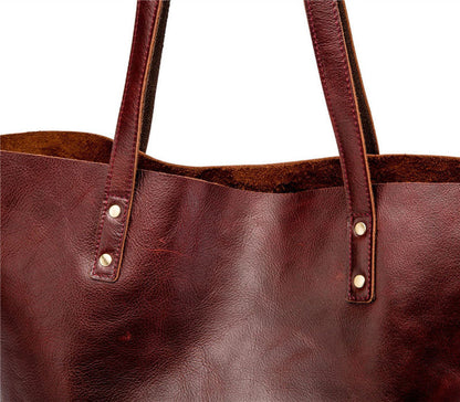 Mens Womens Leather Red Brown Tote Handbag Vintage Shoulder Tote Purse Tote Bag For Men