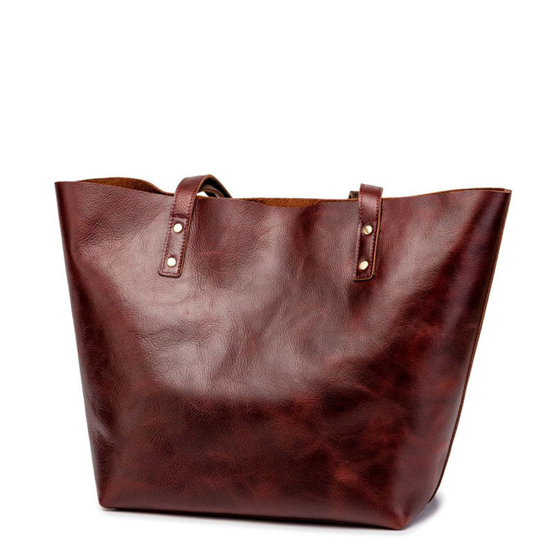 Mens Womens Leather Red Brown Tote Handbag Vintage Shoulder Tote Purse Tote Bag For Men