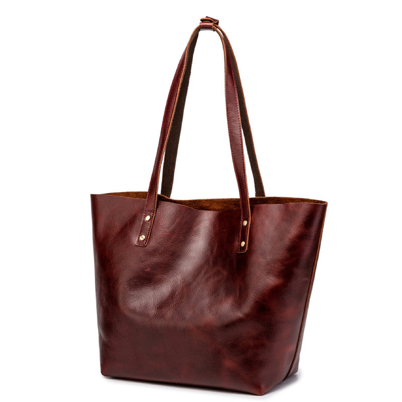 Mens Womens Leather Red Brown Tote Handbag Vintage Shoulder Tote Purse Tote Bag For Men