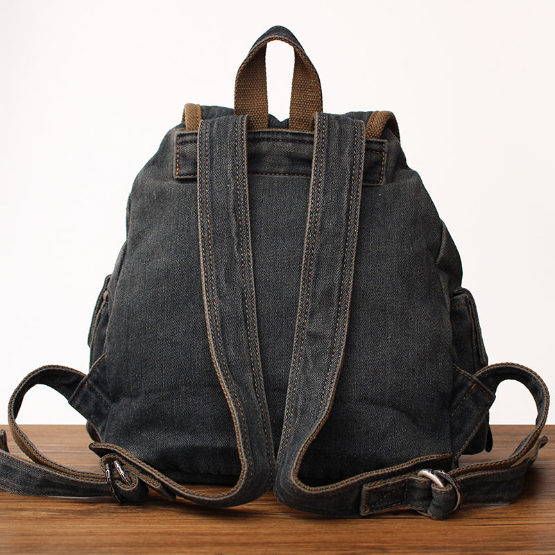 Vintage Womens Denim Backpacks School Backpack Blue Denim School Rucksack For Women