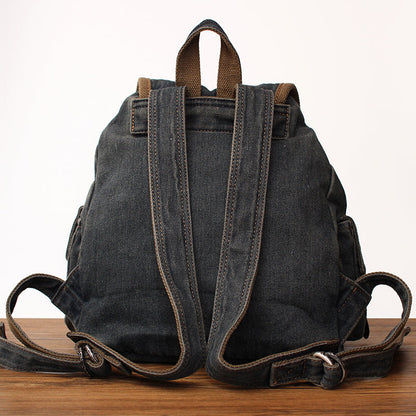 Vintage Womens Denim Backpacks School Backpack Blue Denim School Rucksack For Women