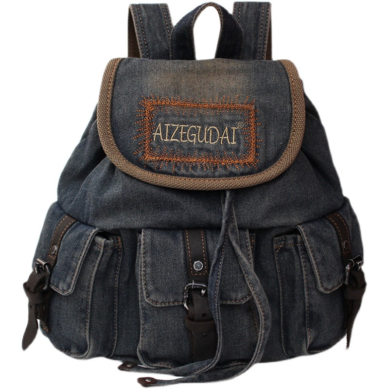 Vintage Womens Denim Backpacks School Backpack Blue Denim School Rucksack For Women