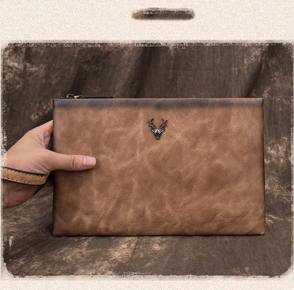 Mens Leather Slim Zipper Clutch Vintage Tan Wristlet Purse Clutch Bag For Men