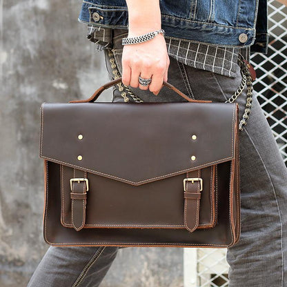 Vintage Brown Mens Leather Briefcase Work Handbag Black 14'' Computer Briefcases For Men