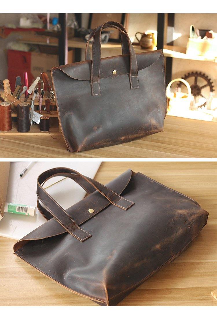 Vintage Dark Brown Mens Leather Briefcase Work Handbag Brown 15'' Computer Briefcases For Men