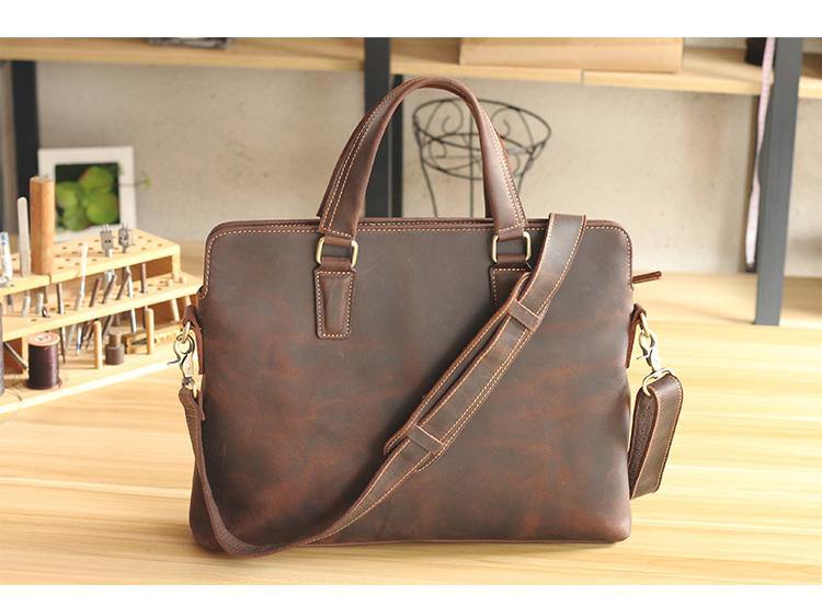 Vintage Dark Brown 14'' Computer Briefcase Mens Leather Briefcase Work Handbags Black For Men