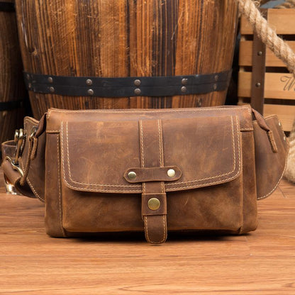 Vintage Leather Fanny Pack Mens Waist Bag Hip Pack Belt Bag Bumbag for Men