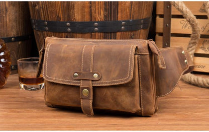 Vintage Leather Fanny Pack Mens Waist Bag Hip Pack Belt Bag Bumbag for Men