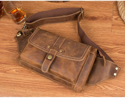 Vintage Leather Fanny Pack Mens Waist Bag Hip Pack Belt Bag Bumbag for Men