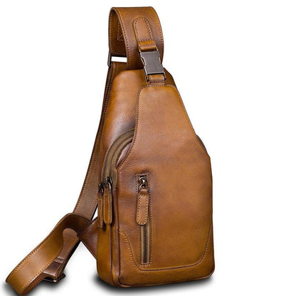 Vintage Leather Mens Sling Bag Crossbody Bag Chest Bag for men