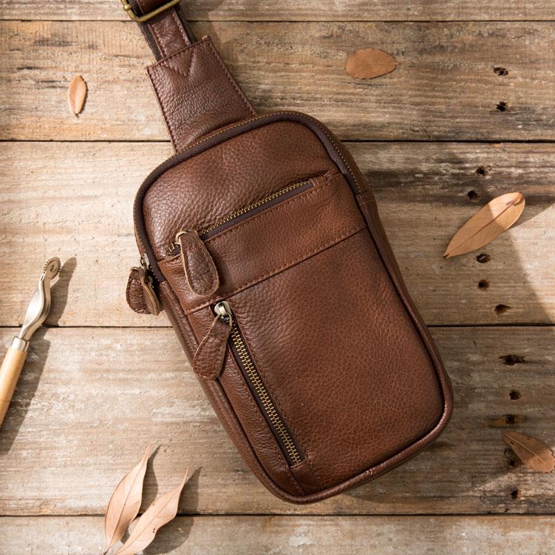 Vintage Leather Mens Sling Bag Sling Shoulder Bag Sling Backpack for men