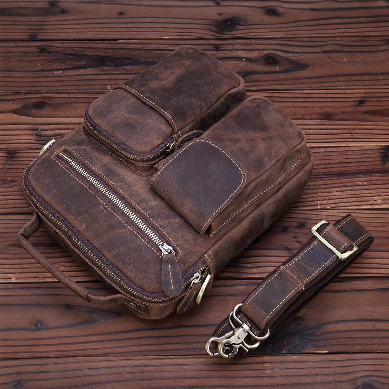 Vintage Leather Small Messenger Bag Shoulder Bag Handbag For Men