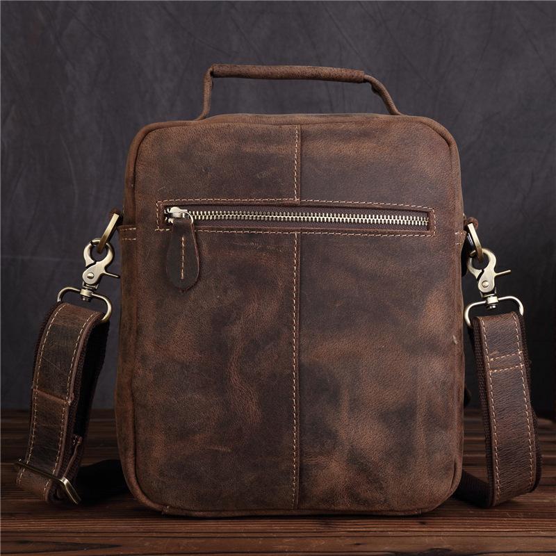 Vintage Leather Small Messenger Bag Shoulder Bag Handbag For Men