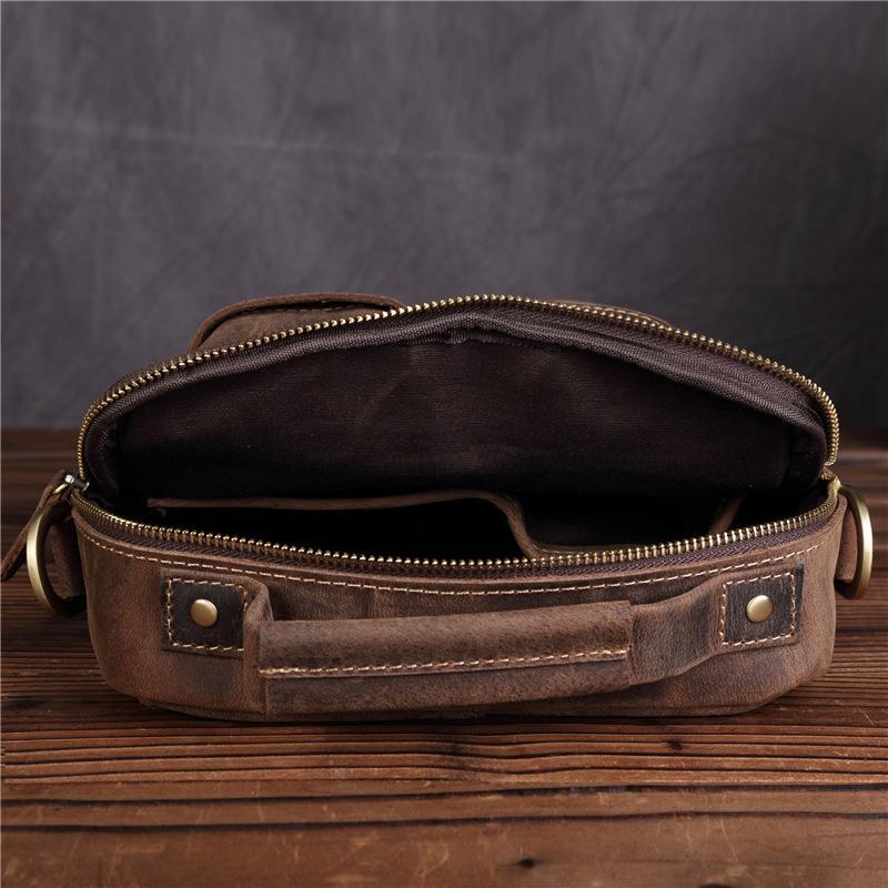 Vintage Leather Small Messenger Bag Shoulder Bag Handbag For Men