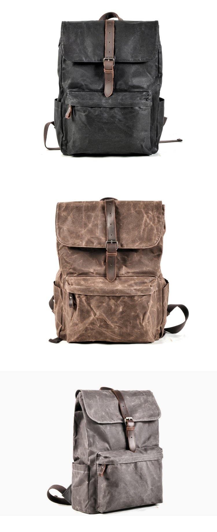 Waxed Canvas Mens Black Backpack Computer Khaki Backpack Travel Backpack Hiking Backpack for Men