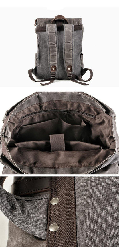 Waxed Canvas Mens Black Backpack Computer Khaki Backpack Travel Backpack Hiking Backpack for Men