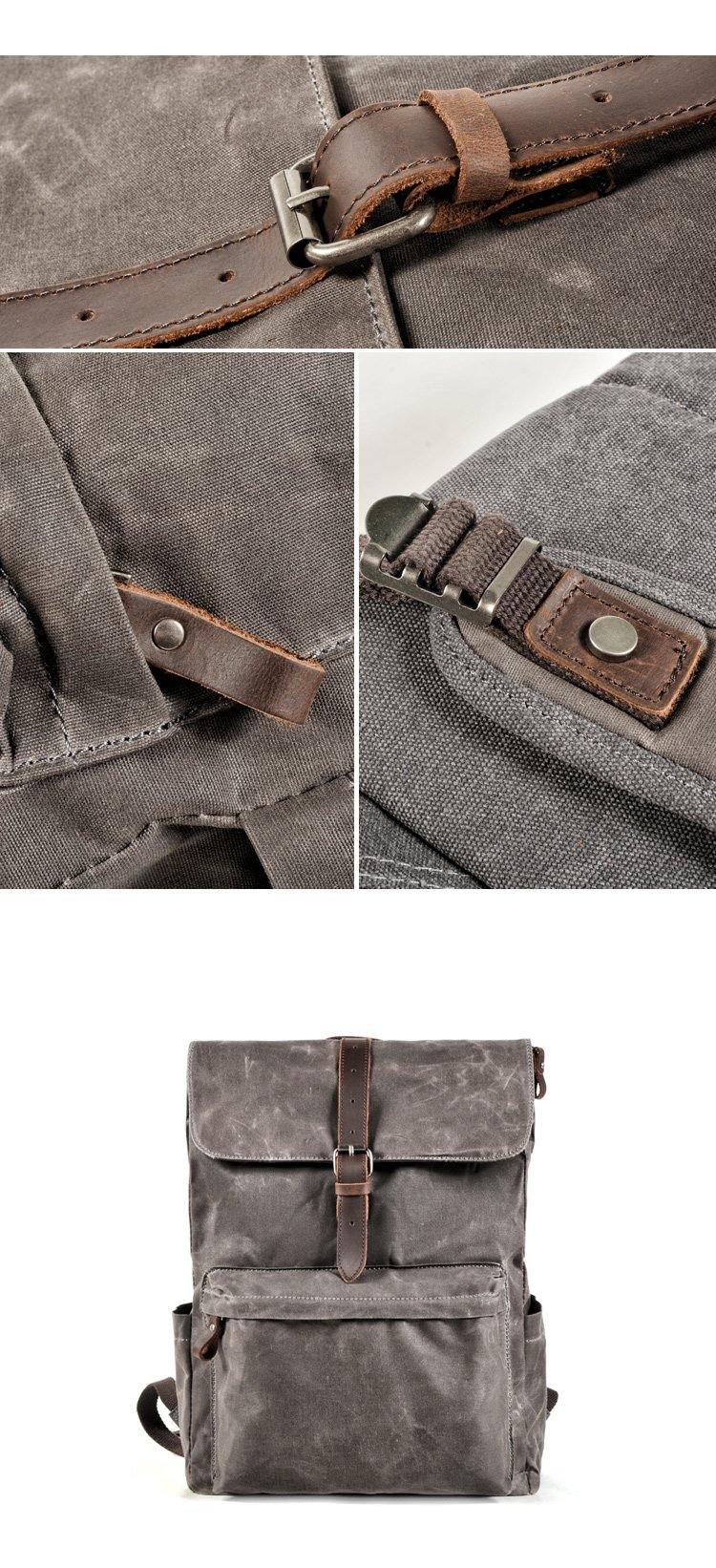 Waxed Canvas Mens Black Backpack Computer Khaki Backpack Travel Backpack Hiking Backpack for Men