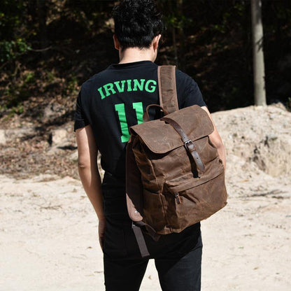 Waxed Canvas Mens Black Backpack Computer Khaki Backpack Travel Backpack Hiking Backpack for Men