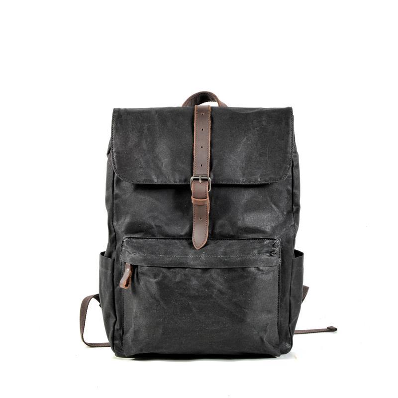 Waxed Canvas Mens Black Backpack Computer Khaki Backpack Travel Backpack Hiking Backpack for Men