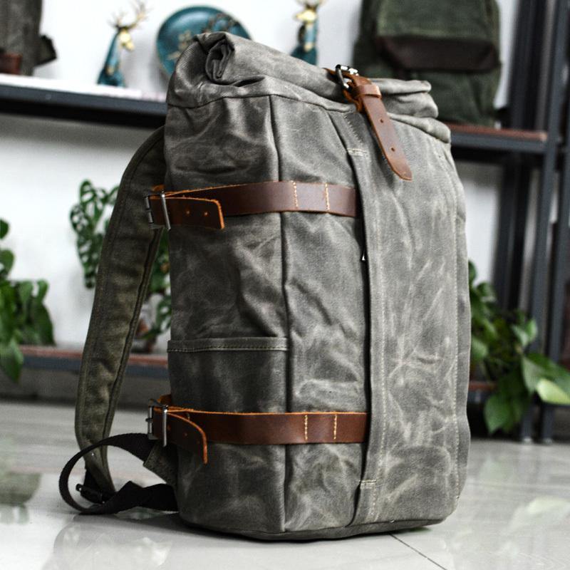 Waxed Canvas Mens Computer Khaki Backpack Black Backpack Travel Backpack Hiking Backpack for Men