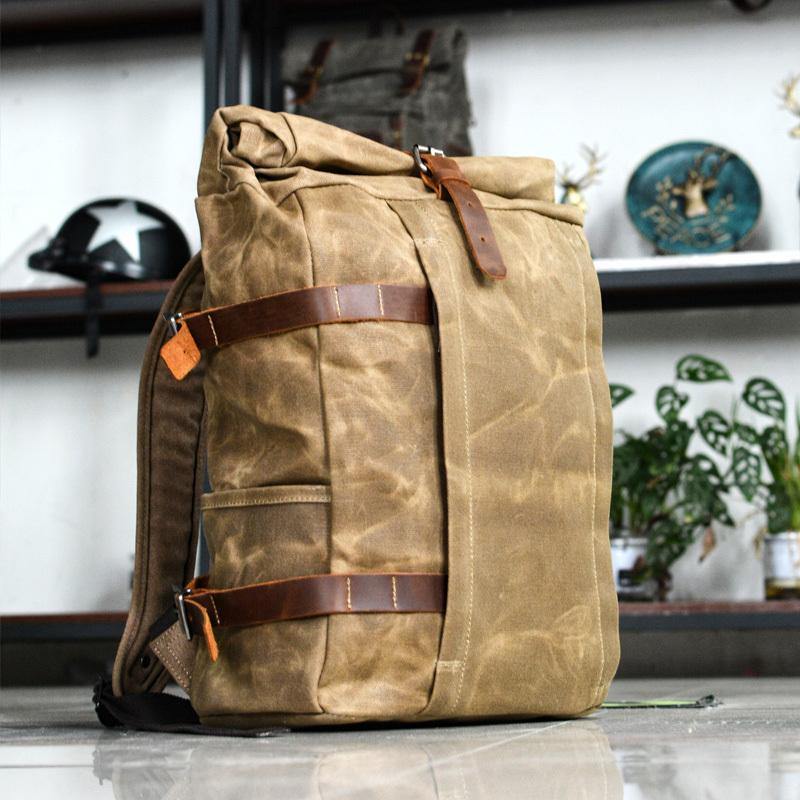 Waxed Canvas Mens Computer Khaki Backpack Black Backpack Travel Backpack Hiking Backpack for Men