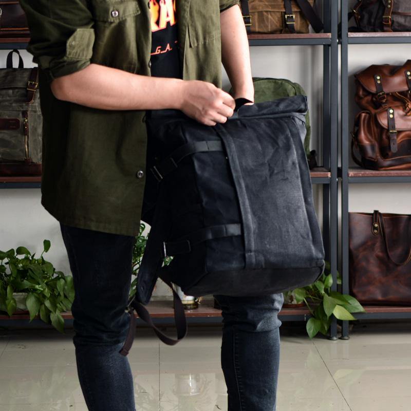 Waxed Canvas Mens Computer Khaki Backpack Black Backpack Travel Backpack Hiking Backpack for Men