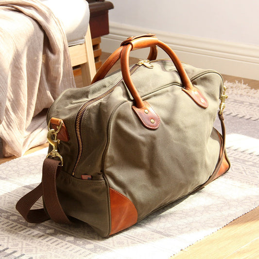 Waxed Canvas Mens Travel Bag Weekender Bag Army Green Large Canvas Duffle Bag for Men